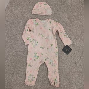 NWT Laura Ashley Pink Floral Baby Girls Footie